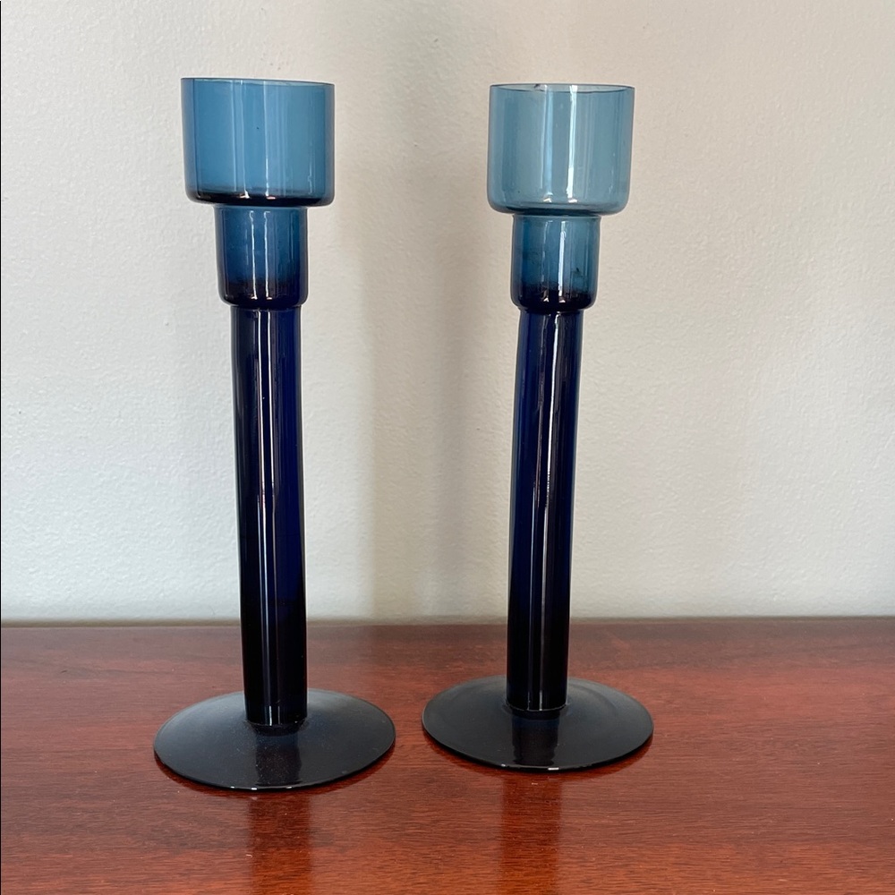 Elegant Blue Glass Candle Holders